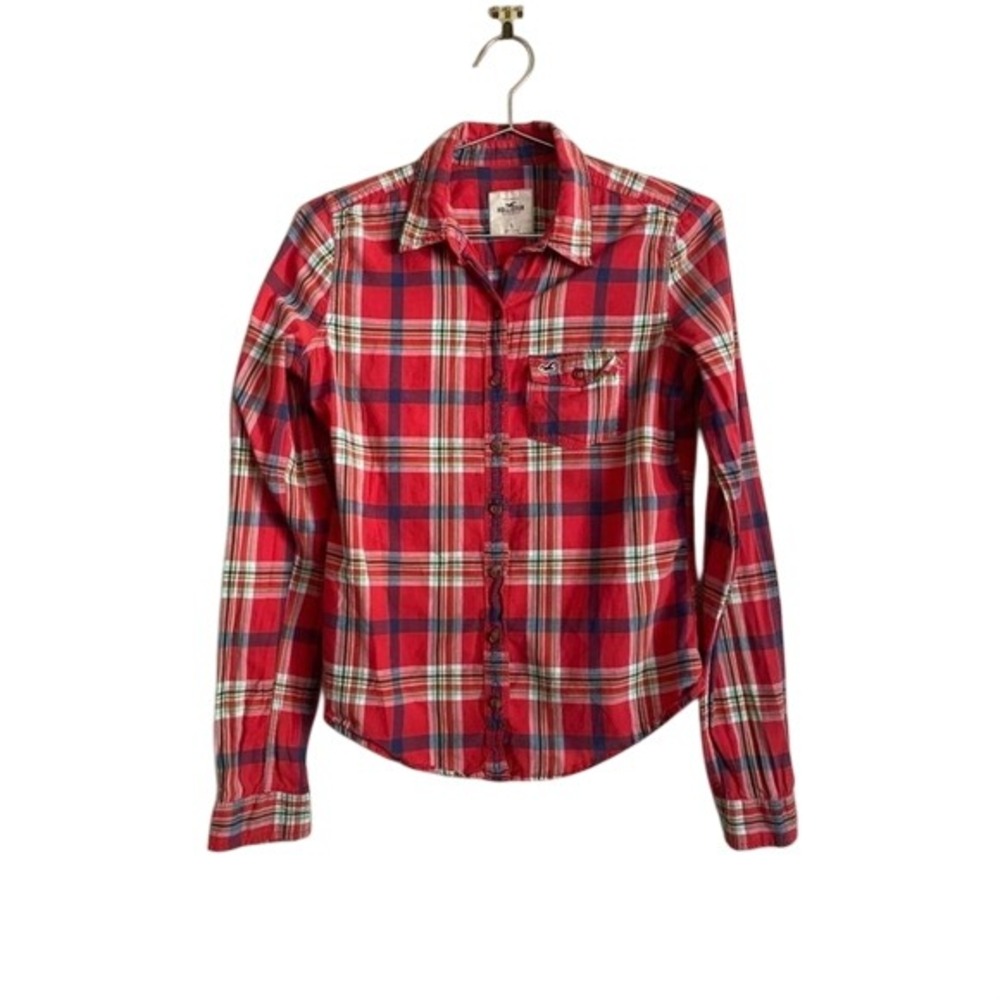 Y2K Hollister Red Plaid Button Down Shirt Small Long Sleeve Cotton‎ Lumber Jane
